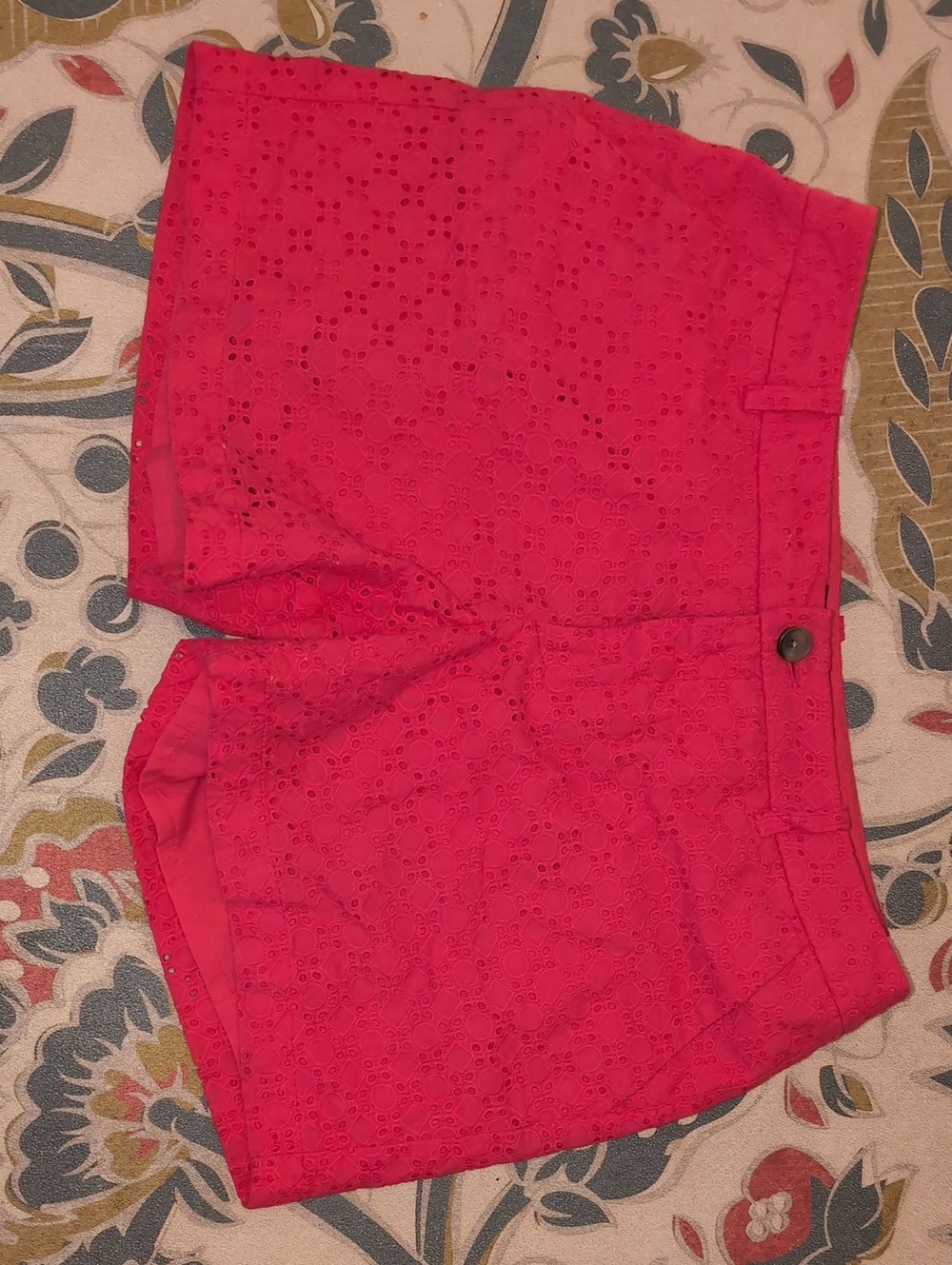 Women’s Red Eyelet Cotton Shorts